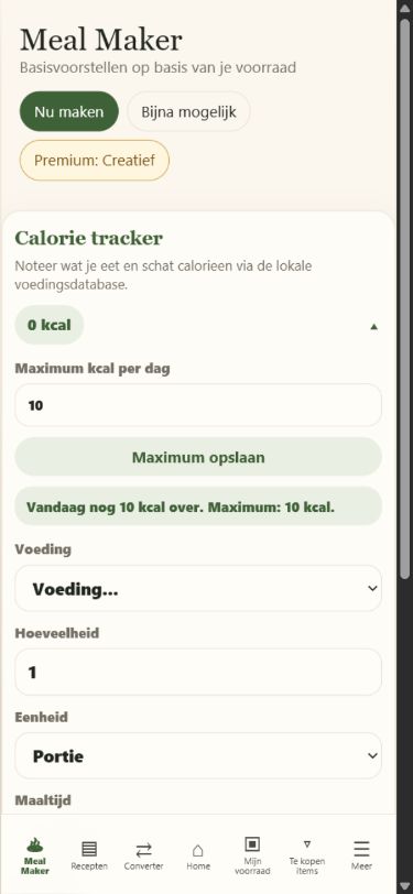 Smart Meal and Pantry meal maker screen