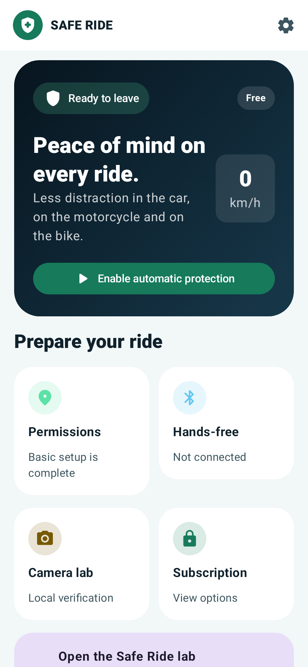 Safe Ride home screen