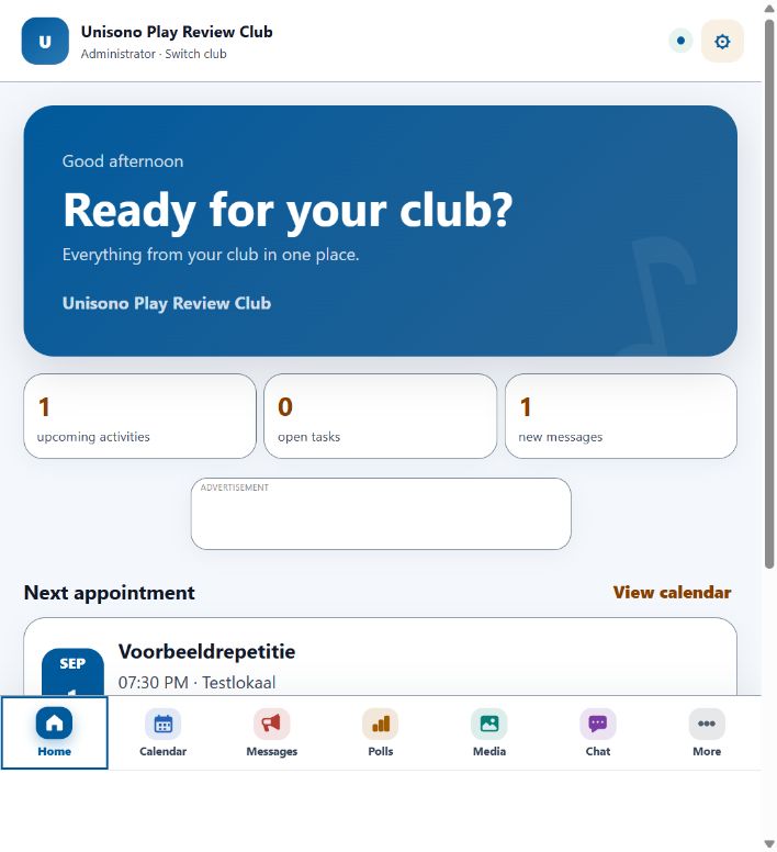 Unisono app screen